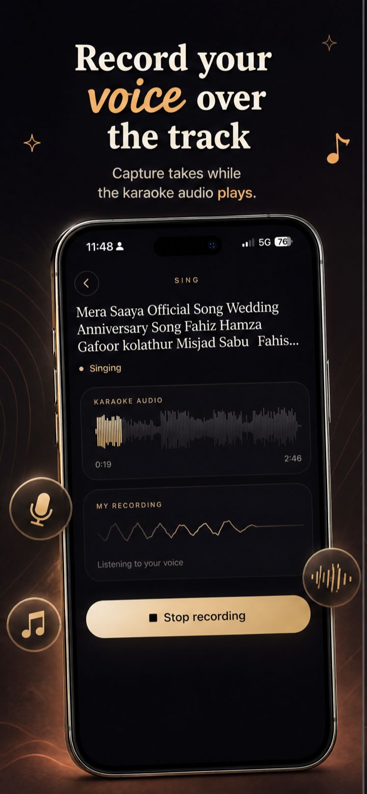 Record your voice over a karaoke track on iPhone